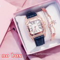 Hot Women Ladies Fashion Leather Strap Square Diamond Quartz Wrist Bracelet Watches Luxury Watches Crystal Gift Set For Women